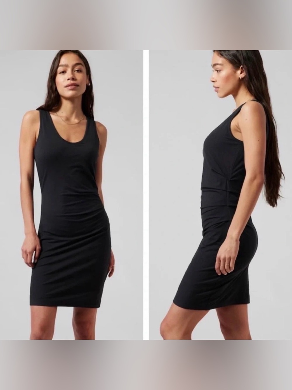 Athleta-Black Tank Midi Dress-S/M Fit-Amazing Ruched Fit! Every Day Black Dress